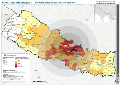 Map of Estimated Affected Population - Nepal Earthquake 2015